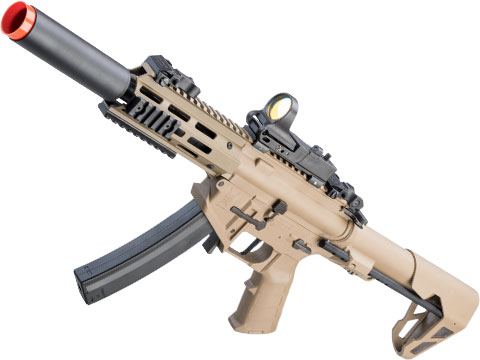 King Arms PDW 9mm SBR Airsoft AEG Rifle (Color: Desert Earth / Silenced M-LOK)