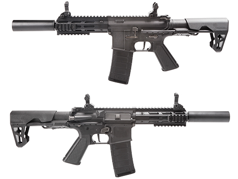 King Arms M4 PDW SBR Airsoft AEG Rifle (Color: Black / Silenced M-LOK)