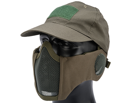 Matrix Carbon Striker Mesh Mask w/ Integrated Mesh Ear Protection and Baseball Hat Package (Color: OD Green)