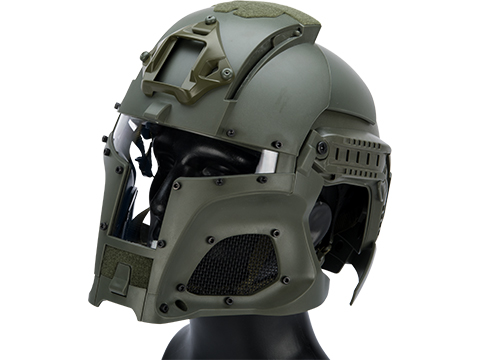 Matrix Medieval Iron Warrior Full Head Coverage Helmet / Mask / Goggle Protective System (Color: OD Green)