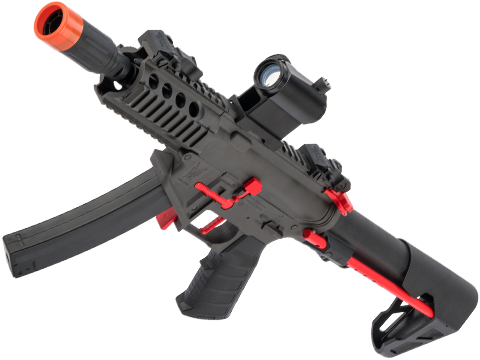 King Arms PDW 9mm SBR Airsoft AEG Rifle (Color: Grey & Red / Shorty)