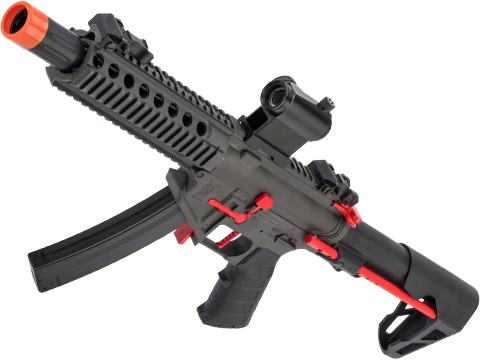 King Arms PDW 9mm SBR Airsoft AEG Rifle (Color: Grey & Red / Long)