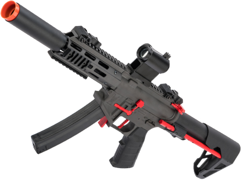 King Arms PDW 9mm SBR Airsoft AEG Rifle (Color: Grey & Red / Silenced M-LOK)