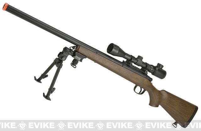 AGM M700 Airsoft Bolt Action Sniper Rifle with Scope Rail (Package: Imitation Wood w/ Scope and Bipod)