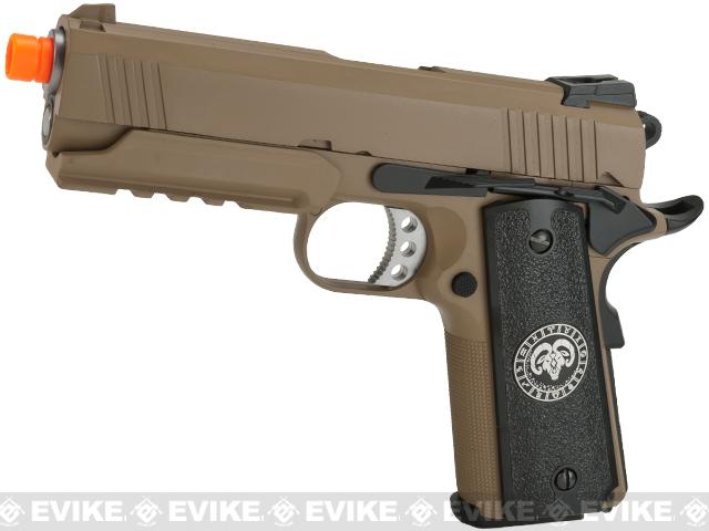 Evike.com Nostradamus Custom 1911 Gas Blowback Airsoft Pistol w/ Angel Custom Tac-Glove Grips (Model: 4.3 Desert Warrior / Aries)