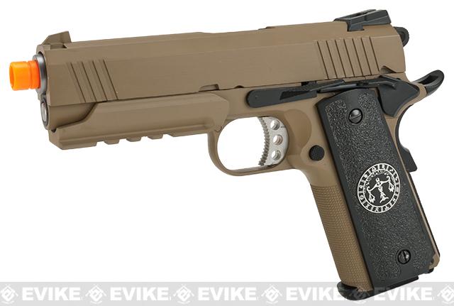 Evike.com Nostradamus Custom 1911 Gas Blowback Airsoft Pistol w/ Angel Custom Tac-Glove Grips (Model: 4.3 Desert Warrior / Libra)