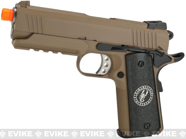 Evike.com Nostradamus Custom 1911 Gas Blowback Airsoft Pistol w/ Angel Custom Tac-Glove Grips (Model: 4.3 Desert Warrior / Scorpio)