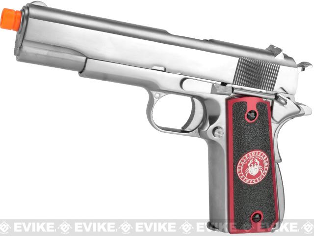 Evike.com Nostradamus Custom 1911 Gas Blowback Airsoft Pistol w/ Angel Custom Tac-Glove Grips (Model: Stainless A1 / Cancer)