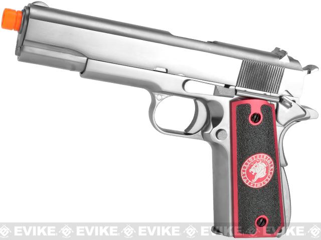 Evike.com Nostradamus Custom 1911 Gas Blowback Airsoft Pistol w/ Angel Custom Tac-Glove Grips (Model: Stainless A1 / Leo)