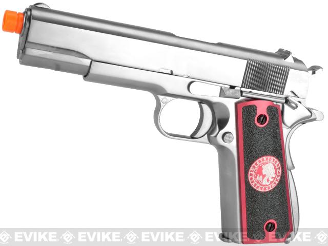 Evike.com Nostradamus Custom 1911 Gas Blowback Airsoft Pistol w/ Angel Custom Tac-Glove Grips (Model: Stainless A1 / Virgo)