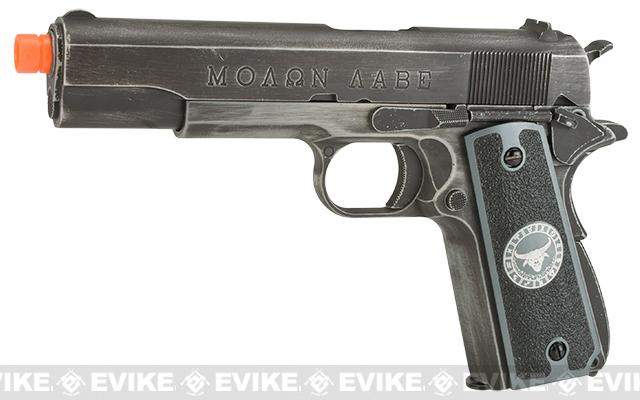 Evike.com Nostradamus Custom Armorer Works Molon Labe Gas Blowback Airsoft Pistol with Angel Custom Tac-Glove Grips (Sign: Taurus)