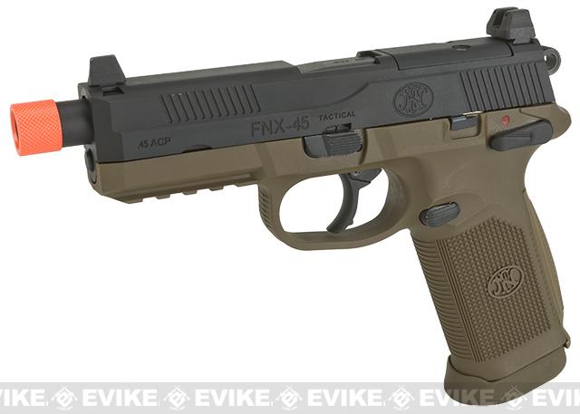 Cybergun FN Herstal Licensed FNX-45 Tactical Airsoft Gas Blowback Pistol by VFC (Color: Black Slide & Tan Frame / Gun Only)