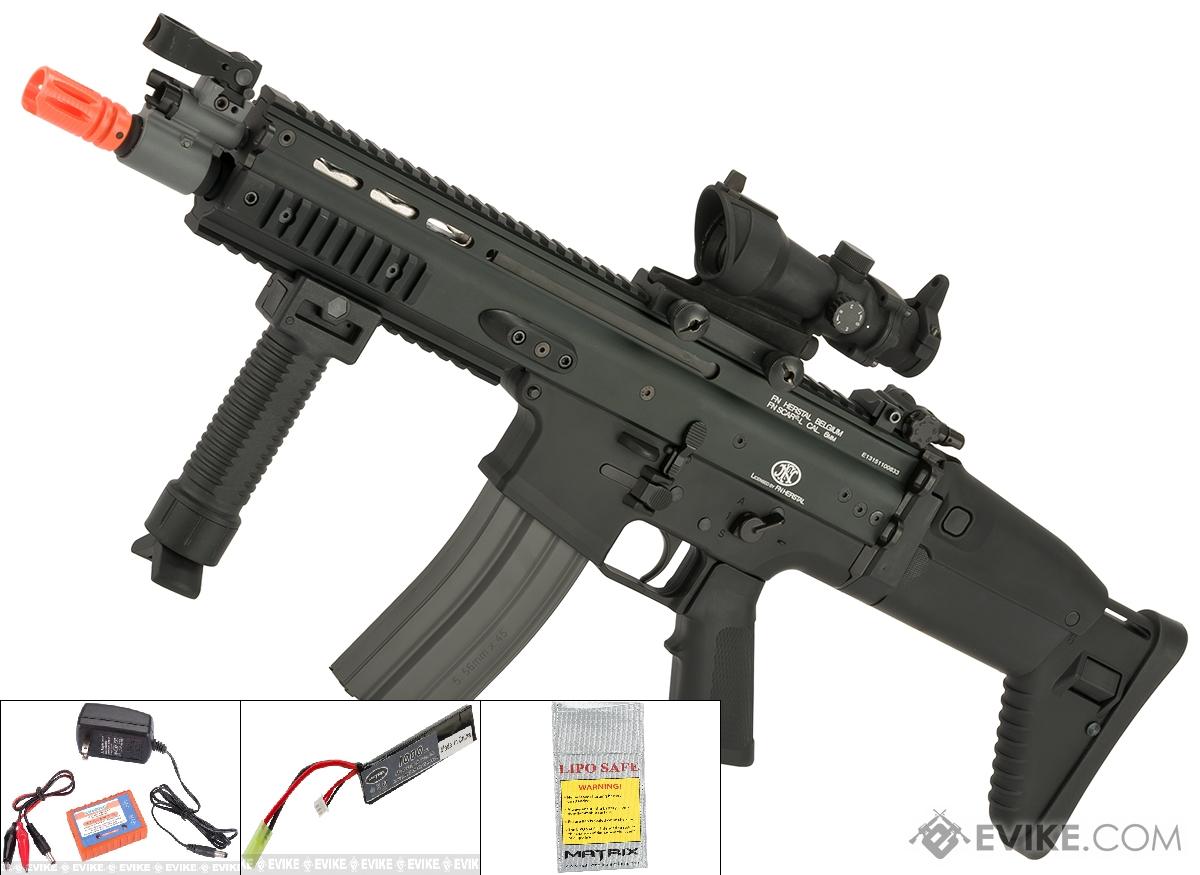FN Herstal Licensed Full Metal SCAR CQB Airsoft AEG Rifle by G&G (Package: Black / Add 7.4v LiPo Battery + BMS Charger + LiPo Safe)