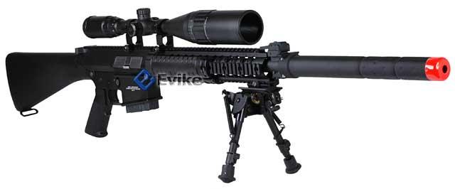 G&G Top Tech GR25 Full Metal Airsoft AEG Sniper Rifle w/ mock suppressor - (Package: Add 8.4v 1600mAh Battery + Charger + BBs)