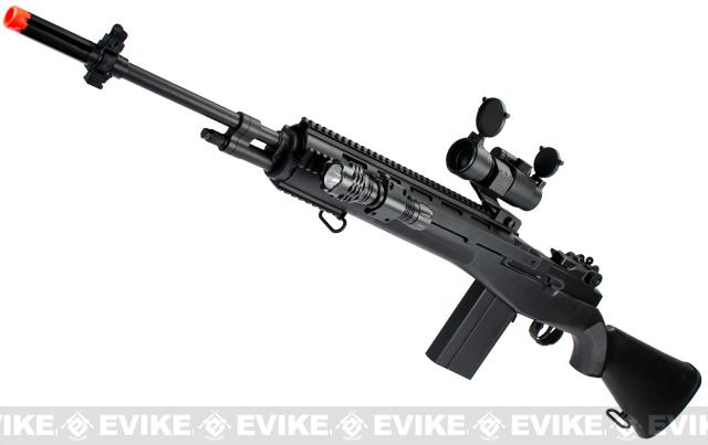 AGM M14 Full Size Airsoft Spring Powered Sniper Rifle + Red Dot (Color: Black)