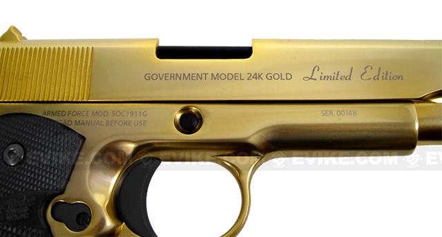 Socom Gear Limited Edition 24K Gold Plated WE 1911 Government Airsoft Gas Blowback Pistol (Shiny ...