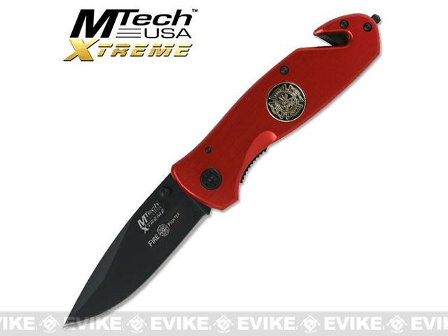M-Tech Xtreme Tactical Folding Rescue Knife - Firefighter Red