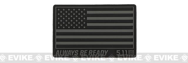 5.11 Tactical US Flag - Always Be Ready PVC Hook and Loop Morale Patch (Color: Black)