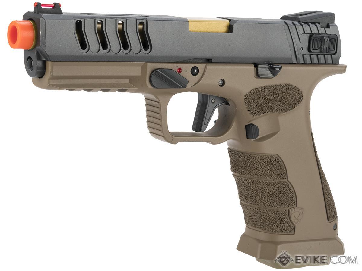 APS XTP Shark Full Automatic Select-Fire  Co2 Gas Blowback Airsoft Pistol (Color: Tan / Stippled Grip / CO2)