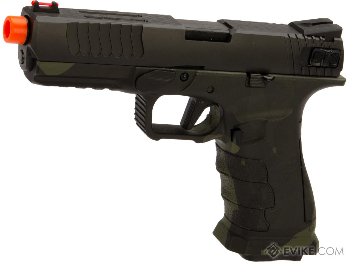 APS XTP Shark Full Automatic Select-Fire Full Metal Co2 Gas Blowback Airsoft Pistol (Color: Two-Tone Black + Black Multicam / Standard Grip / CO2)