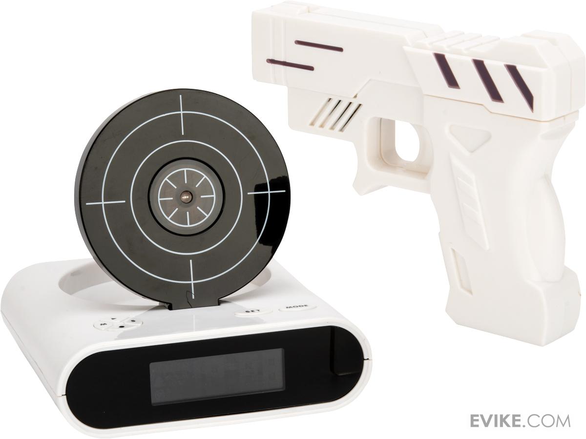 Gun And Target Recordable Alarm Clock (Color: White)