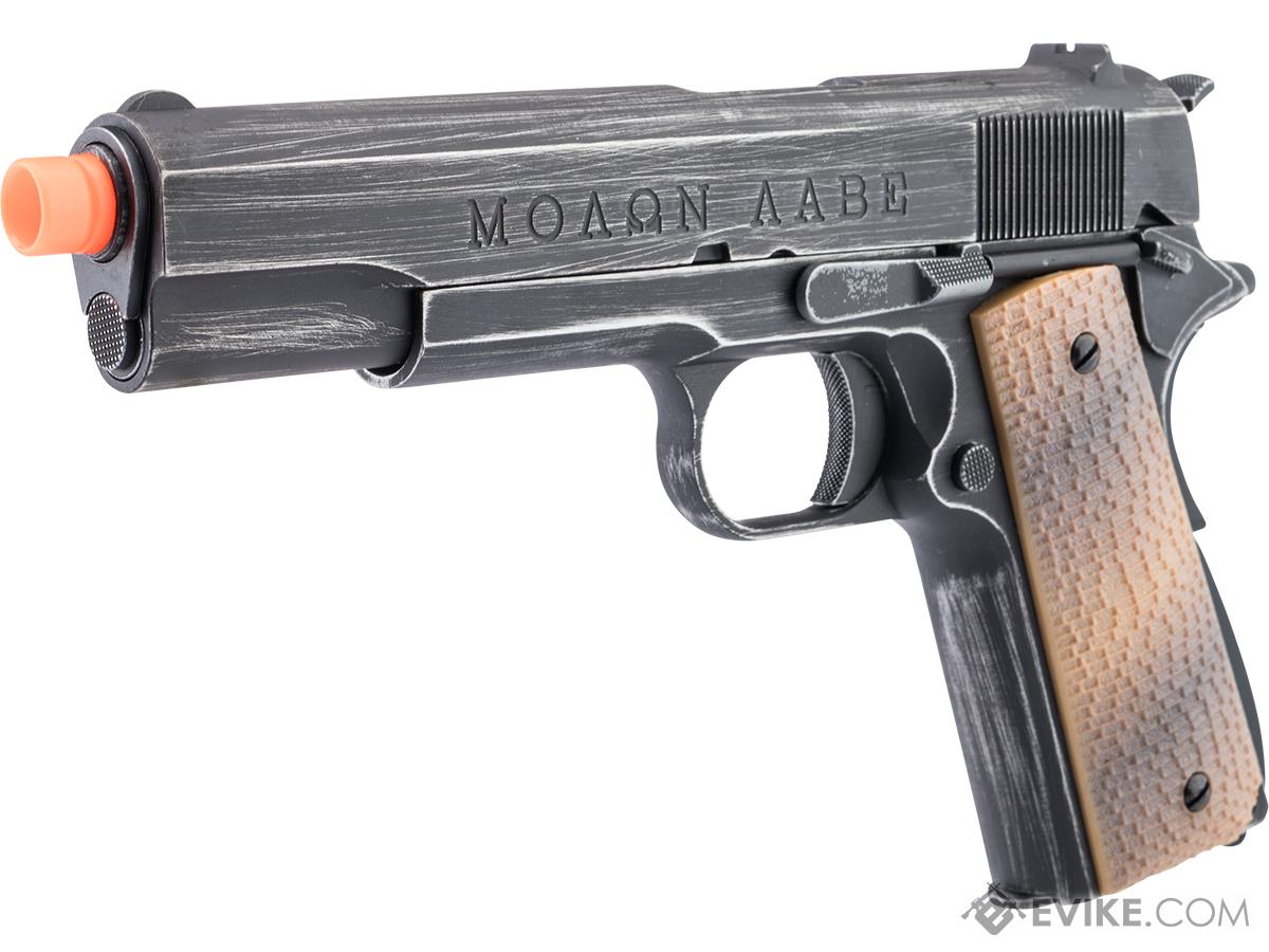 AW Custom Full Metal Custom Molon Labe Weathered 1911A1 Airsoft Gas Blowback Pistol (Color: Desert Grip)