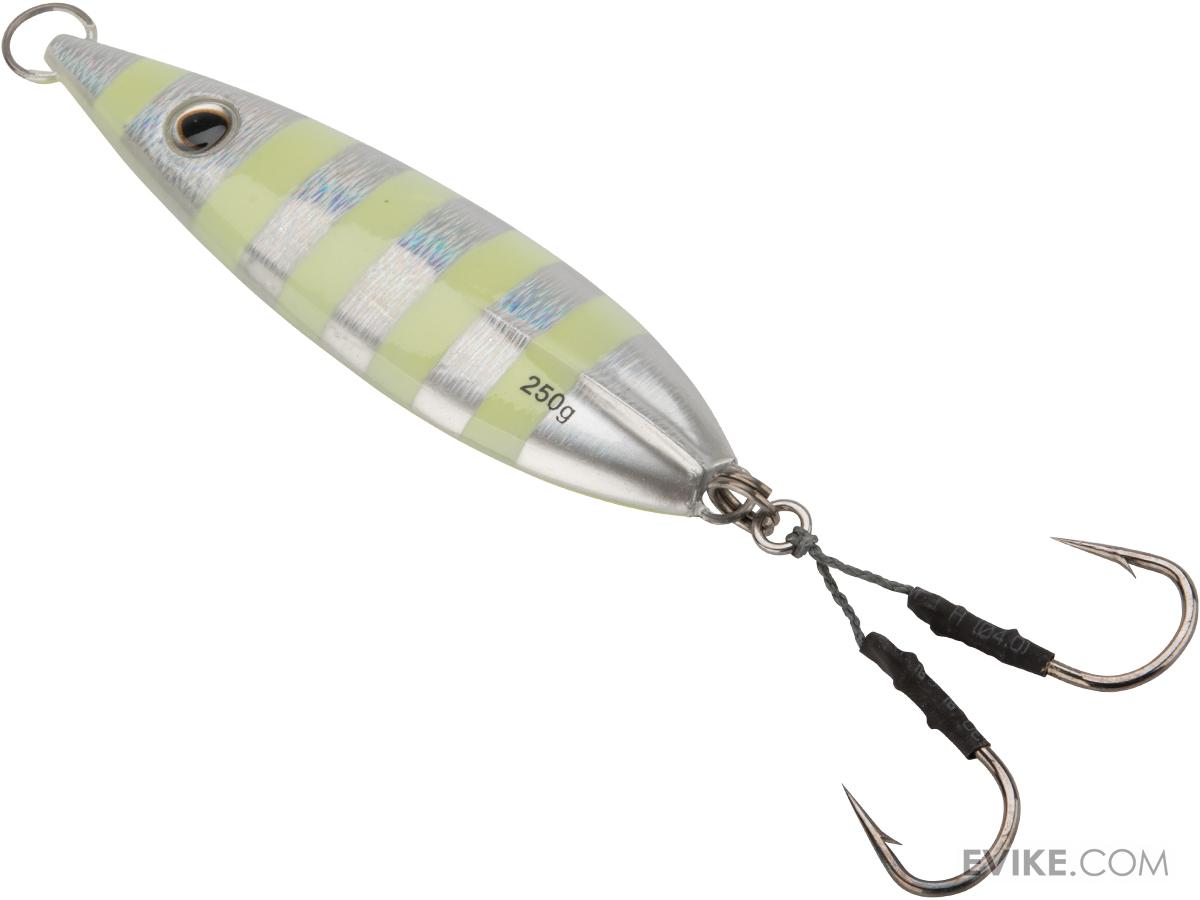 Battle Angler Phantom-Fall Jigging Lure Fishing Jig (Model: Chrome Zebra Stripe / 250g / Double Hook)