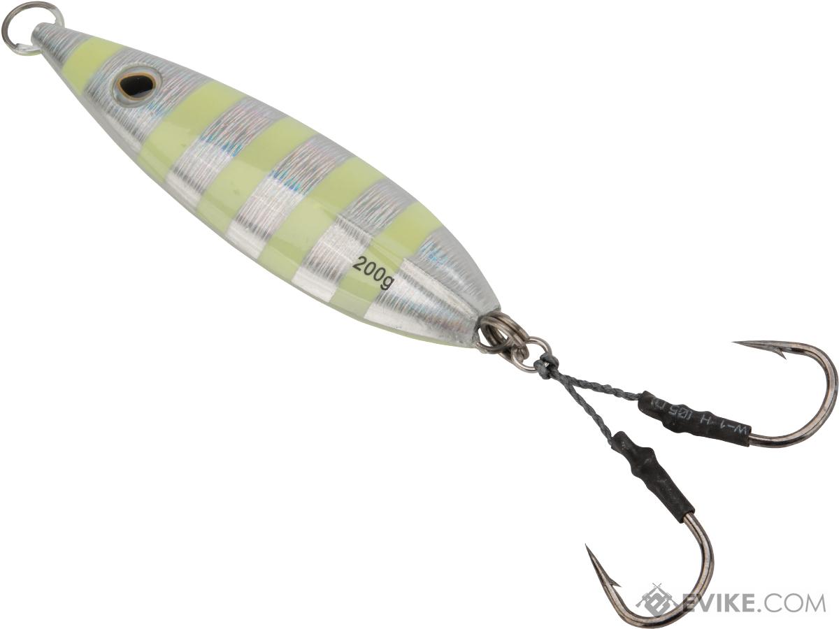 Battle Angler Phantom-Fall Jigging Lure Fishing Jig (Model: Chrome Zebra Stripe / 200g / Double Hook)