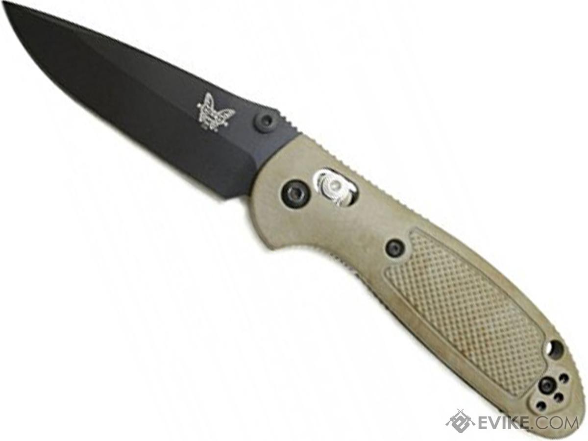 Benchmade / Pardue Mini Griptilian Folding Knife (Model: Drop Point / Black Plain Edge / Sand Nylon)