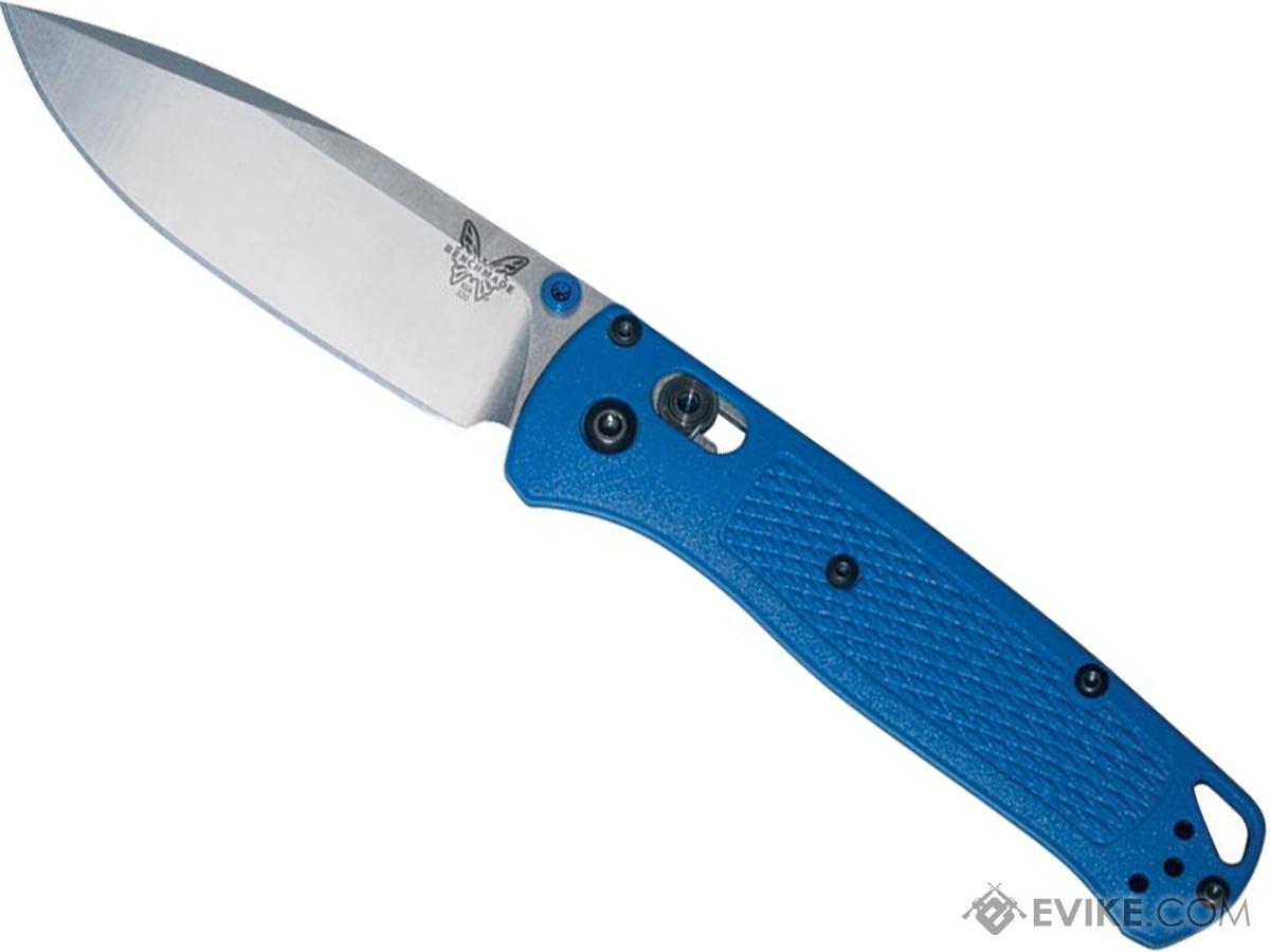 Benchmade Bugout Folding Knife (Model: Drop Point / Satin Plain Edge / Blue Grivory)