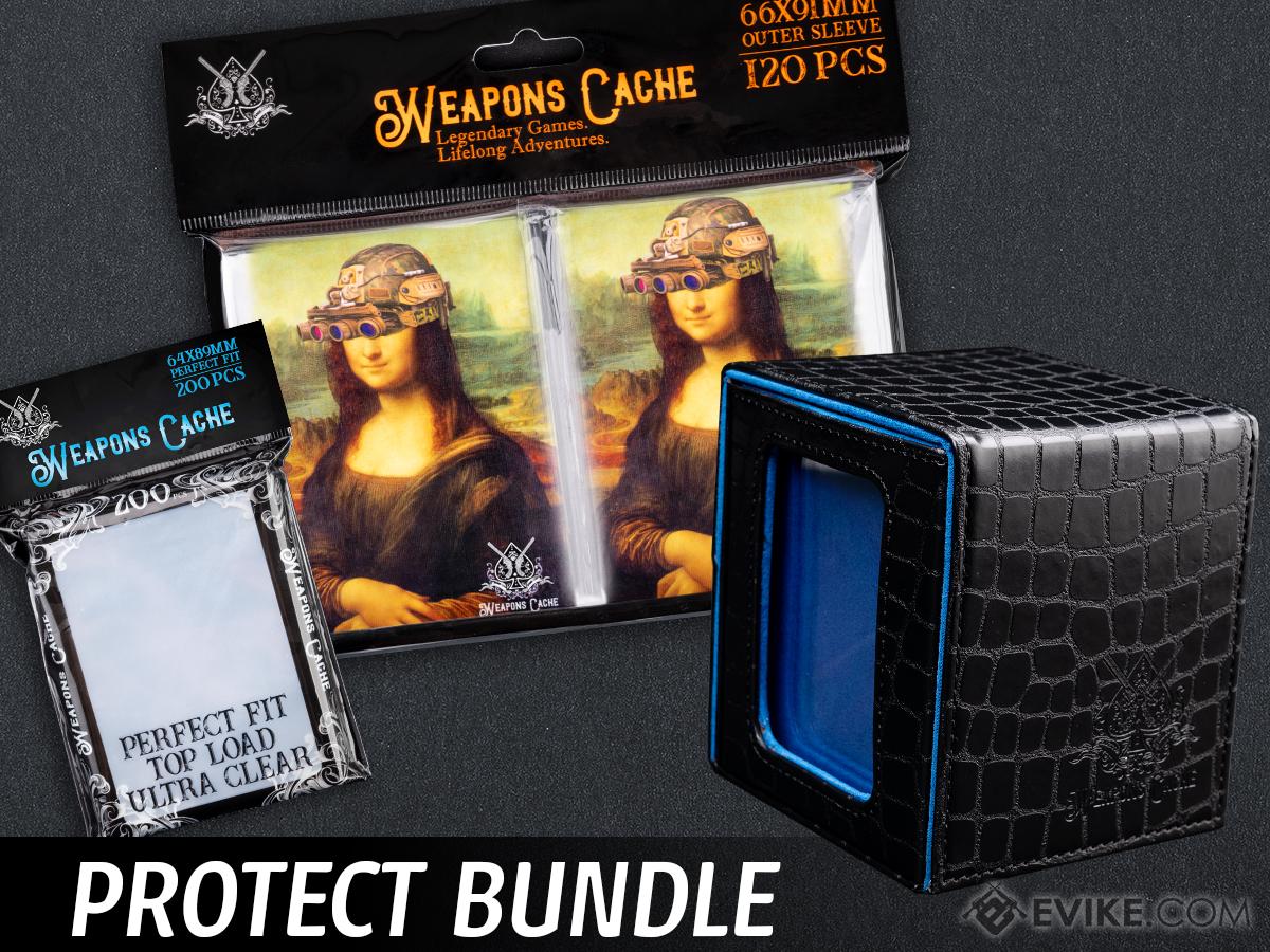Weapons Cache Protect Bundle with WC Art Series Outer and Perfect Fit Inner Card Sleeves and a WC Commander Bunker Deck Box (Style: Tactical Mona Lisa / Black & Blue)