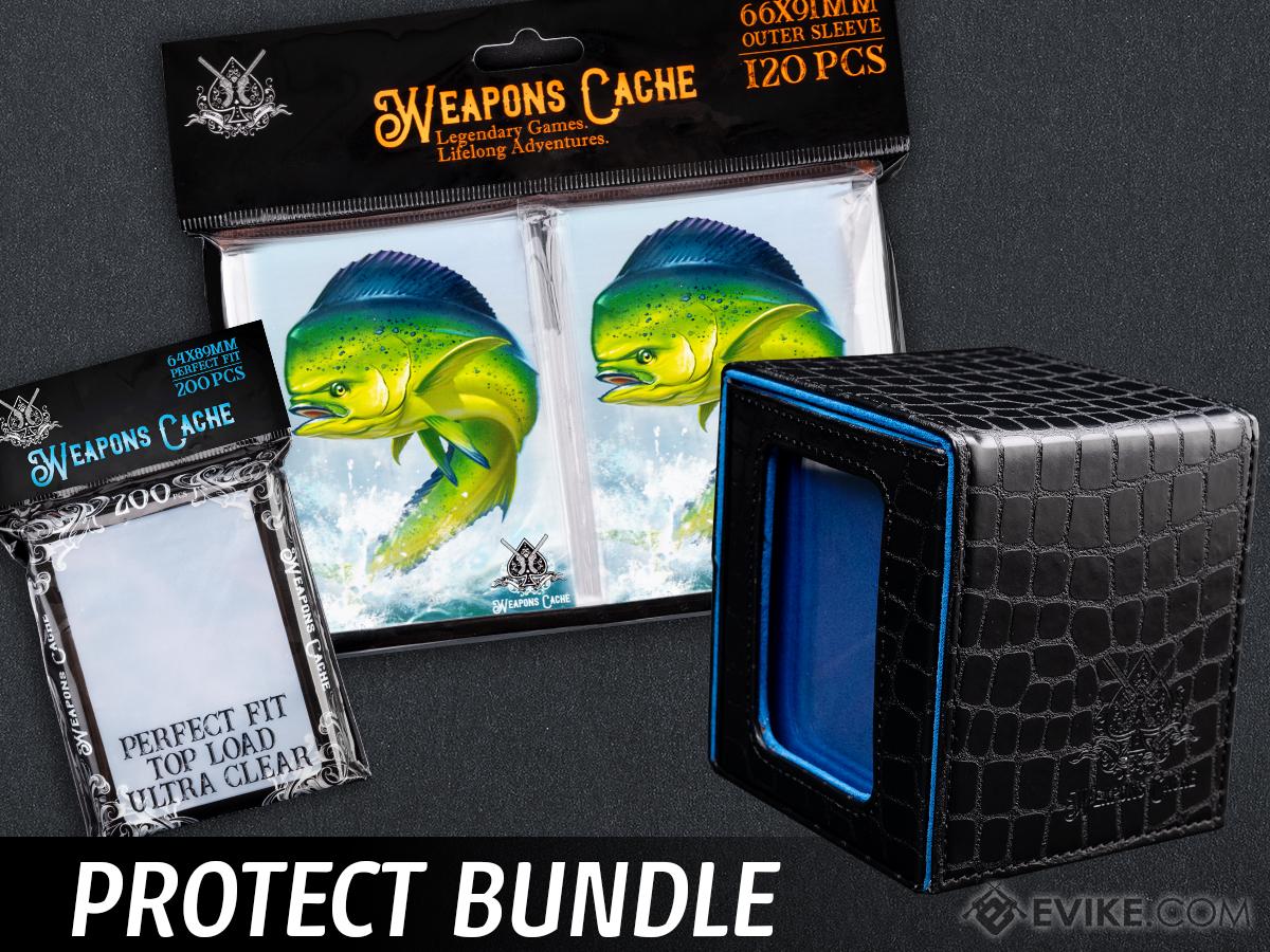 Weapons Cache Protect Bundle with WC Art Series Outer and Perfect Fit Inner Card Sleeves and a WC Commander Bunker Deck Box (Style: Dorado / Black & Blue)