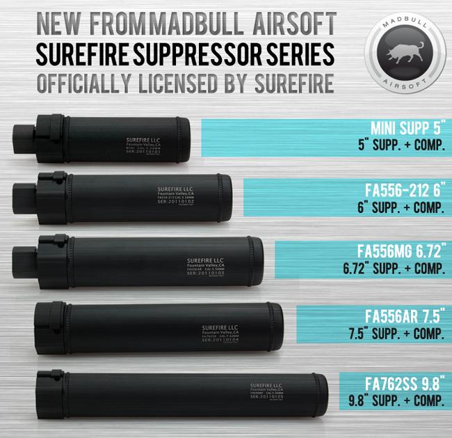 z Surefire Licensed Airsoft QD Mock Suppressor 7.5" Barrel Extension by Madbull, Accessories