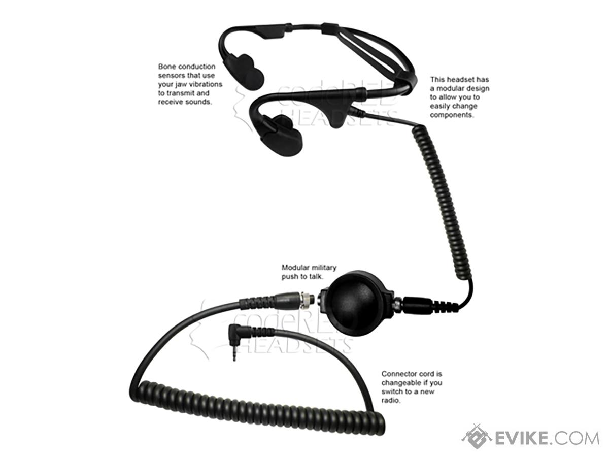 Code Red Headsets Battle Zero Modular Bone Conduction Headset w/ Waterproof PTT (Connector: Motorola 1 Pin)