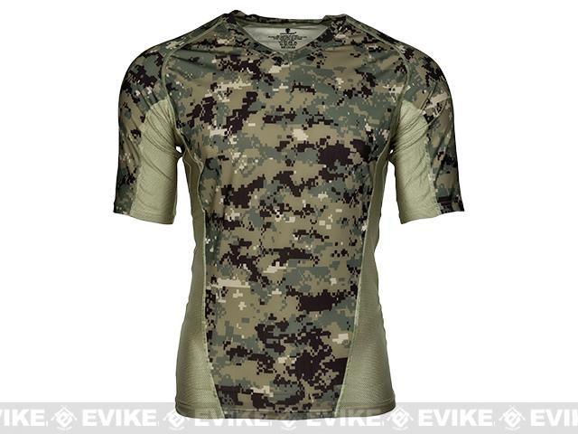 Emerson Skin-tight Base Layer Camo V-Neck Running Shirt - AOR-2 (Size: Large)