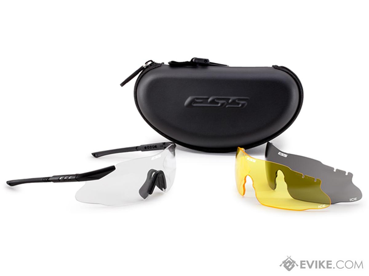 ESS ICS 3LS Ballistic Eyeshield Kit with Clear Yellow and Smoked Lenses Frame: Black)