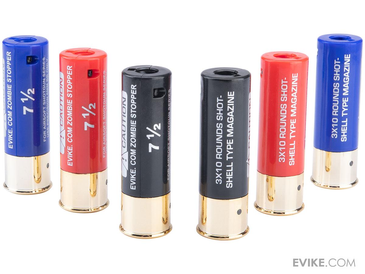 Evike Zombie Stopper 30 Round Shells for Multi & Single-Shot Airsoft Shotguns (Color: Red, Blue, Black / 6 Pack)