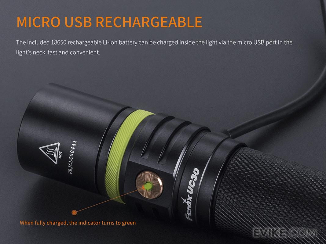 Fenix UC30 LED Rechargeable Tactical Flashlight - Black, Accessories ...