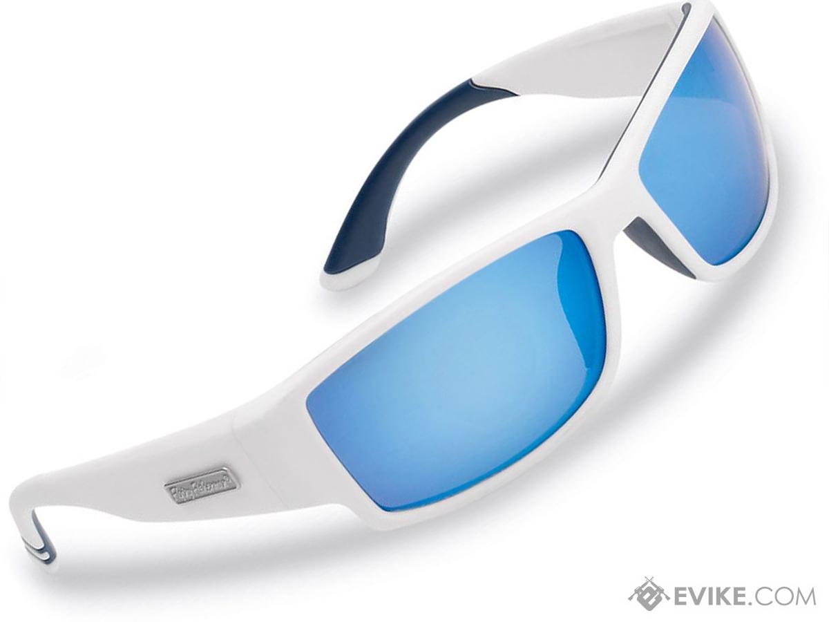 Flying Fisherman Razor Polarized Sunglasses (Color: Matte White w/ Smoke-Blue Mirror Lens)