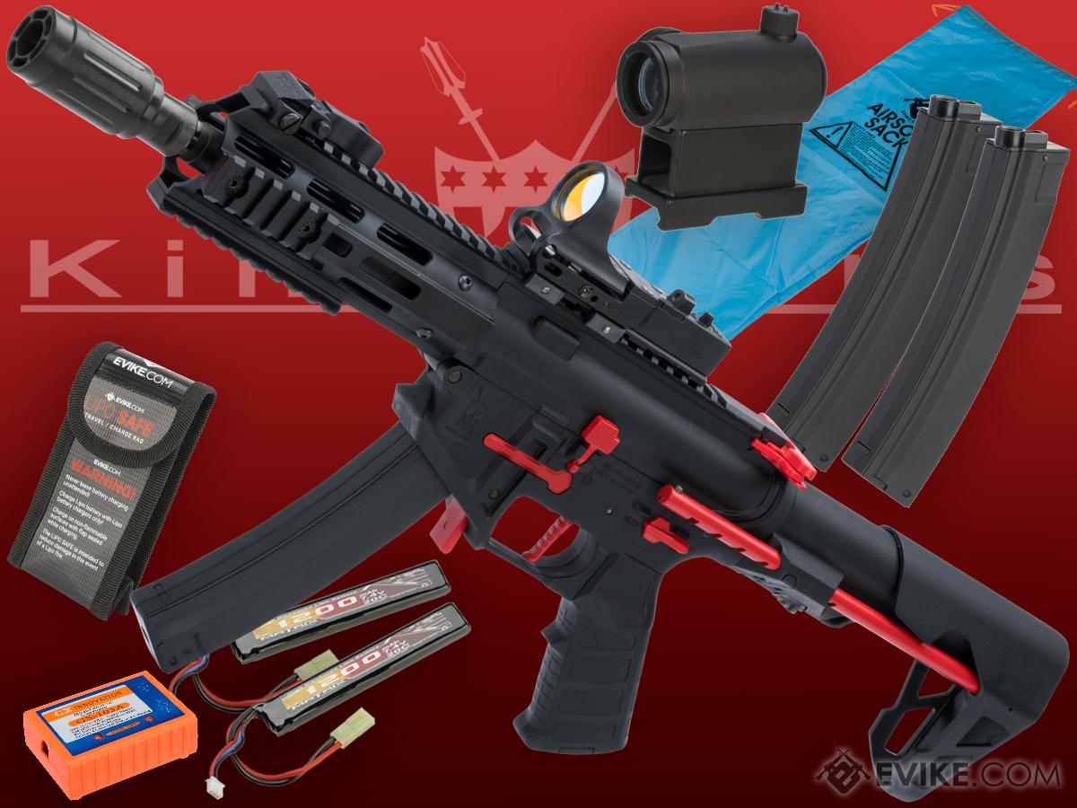 King Arms PDW 9mm SBR Airsoft AEG Rifle (Color: Black & Red / M-LOK / Go Airsoft Package w/ Optic)