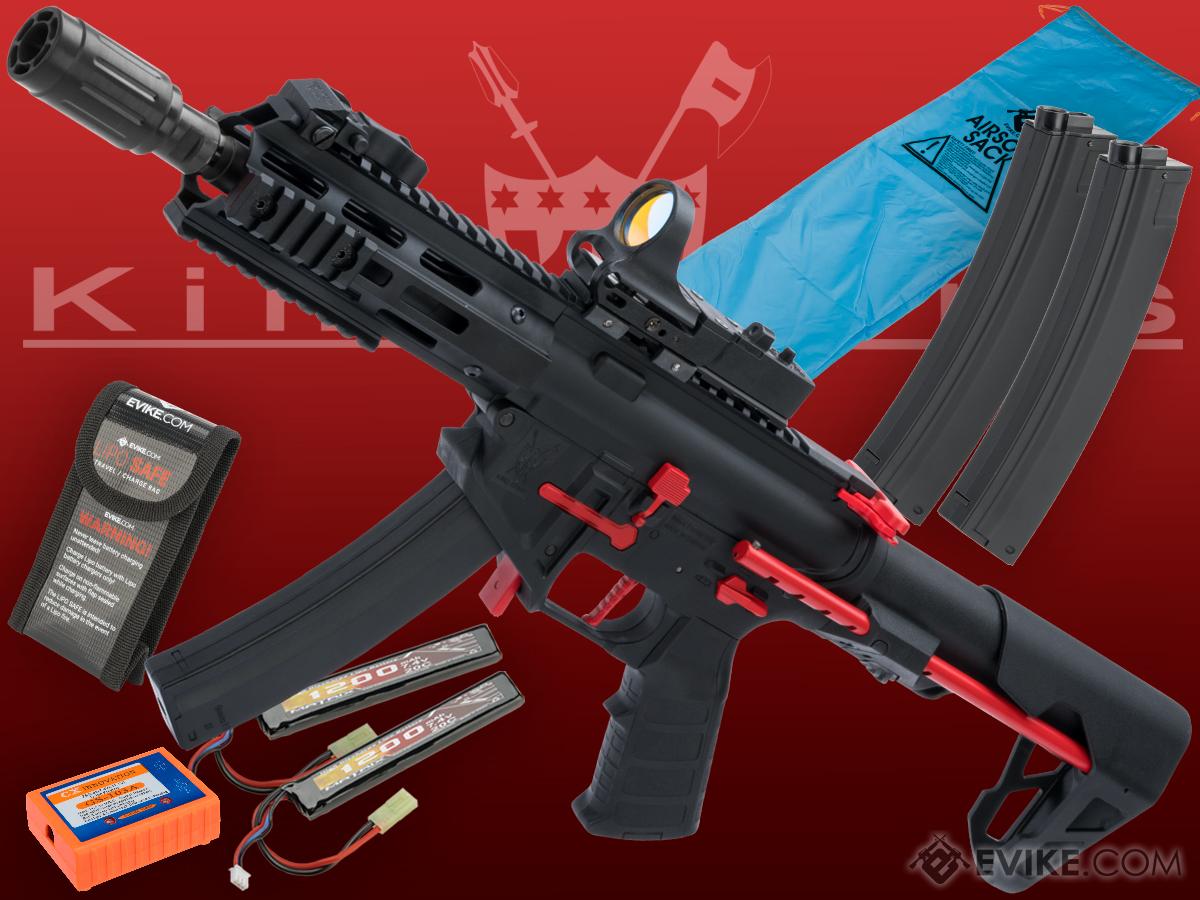 King Arms PDW 9mm SBR Airsoft AEG Rifle (Color: Black & Red / M-LOK / Go Airsoft Package)