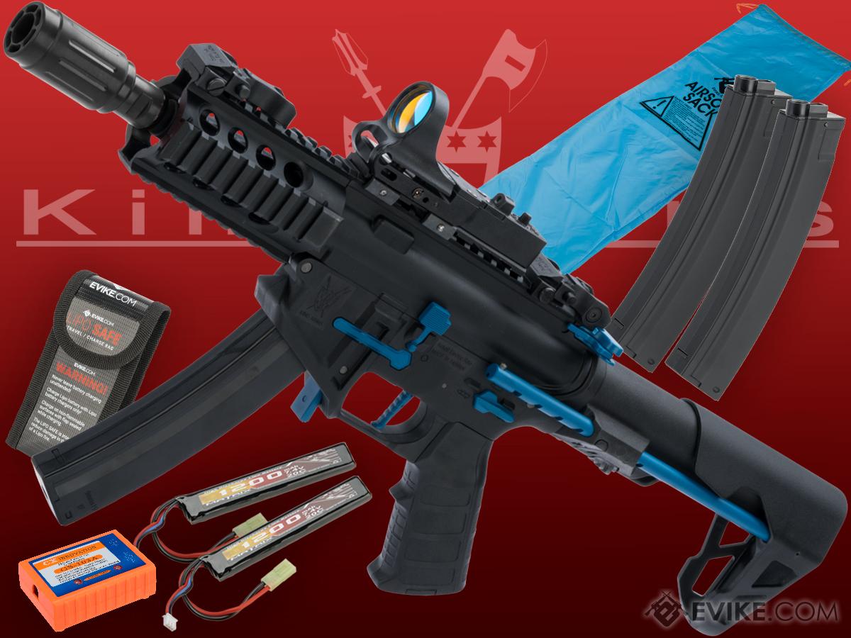 King Arms PDW 9mm SBR Airsoft AEG Rifle (Color: Black & Blue / Shorty / Go Airsoft Package)