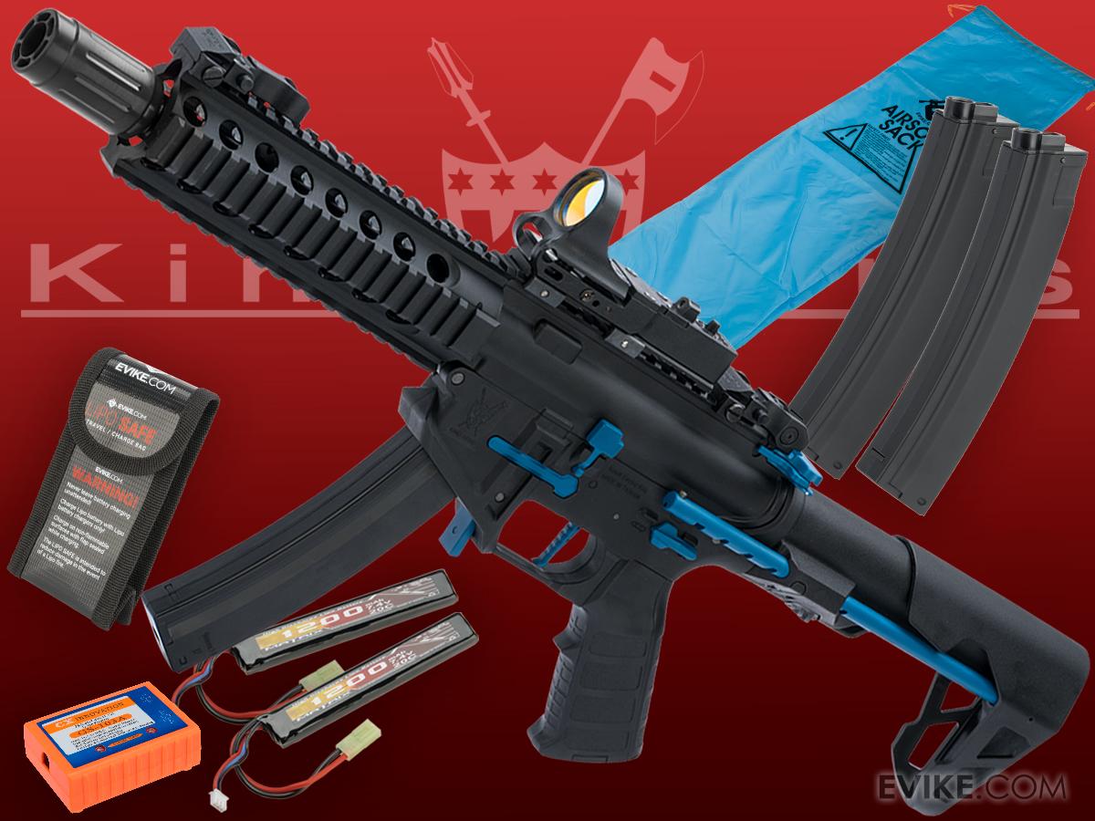 King Arms PDW 9mm SBR Airsoft AEG Rifle (Color: Black & Blue / Long / Go Airsoft Package)