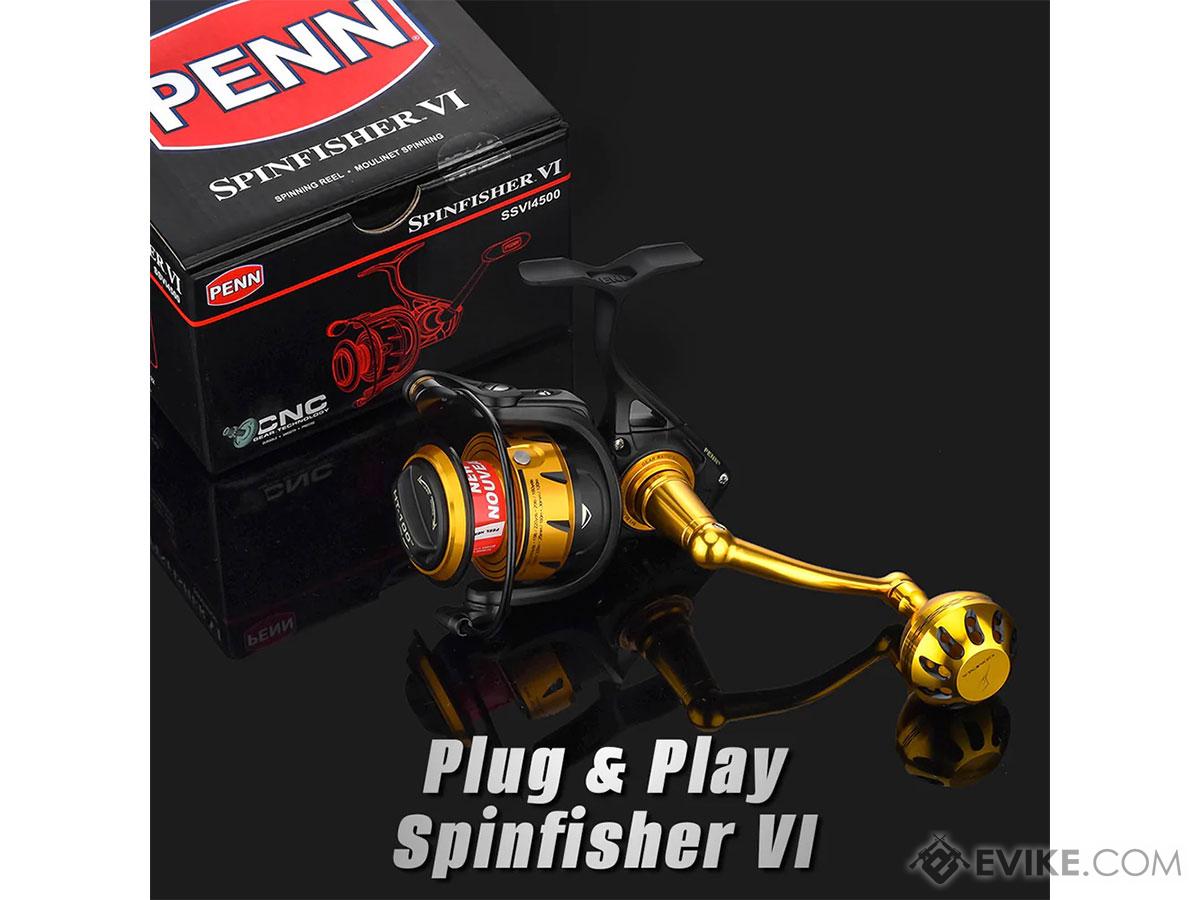 Gomexus Reel Handle w/ Round Power Knob for Penn Spinfisher VI (Color:  Gold-Black / 92mm)