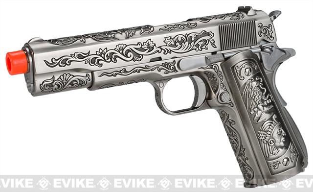 WE - Réplique M1911 ETCHED GBB, Green Gas, Full Métal - Safe Zone