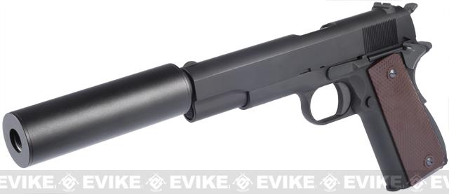 WE Newest Version Full Metal 1911 Military Airsoft Gas Blowback with Mock Silencer & Threaded Barrel