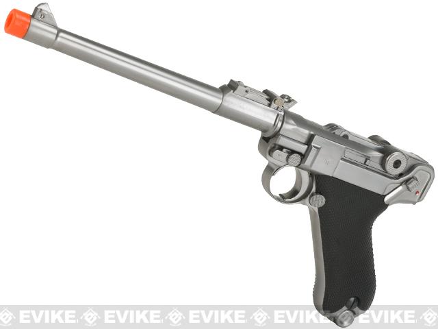 WE WWII Full Size / Metal Luger Airsoft Gas Blowback  (Color: Silver / 8 Inch)