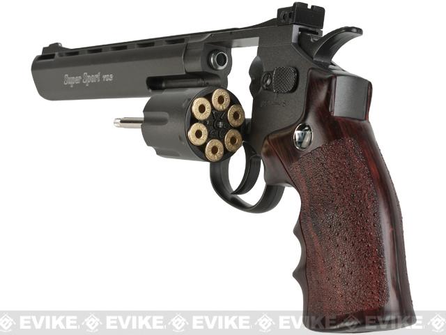 WinGun Airsoft Revolver CO2 703 (8 inch, Brown Grip, 6mm Version) - Black