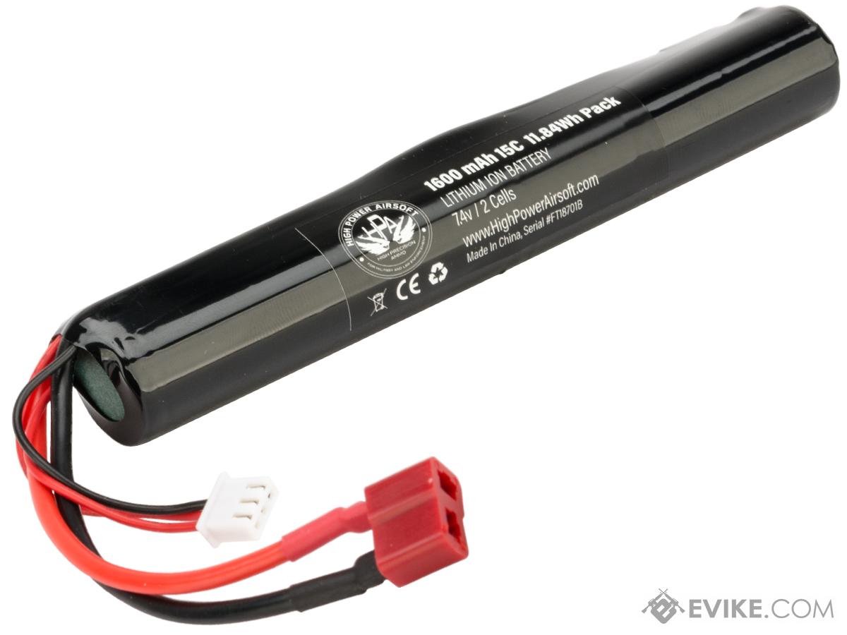High Powered Airsoft 7.4v 1600mAh 15C Stick Type Li-Ion Battery (Connector: Standard Deans)