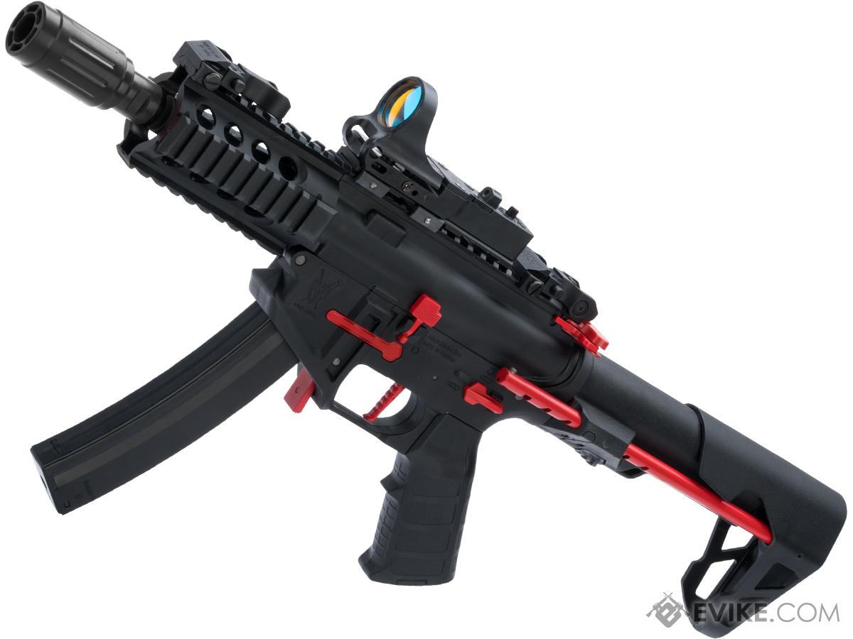 King Arms PDW 9mm SBR Airsoft AEG Rifle (Color: Black & Red / Shorty)